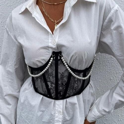 Female Solid Color Corset Belt Waist Body Shaper Fashion Close-Fitting Tops Shapewear with Drawstring Net Yarn Mesh