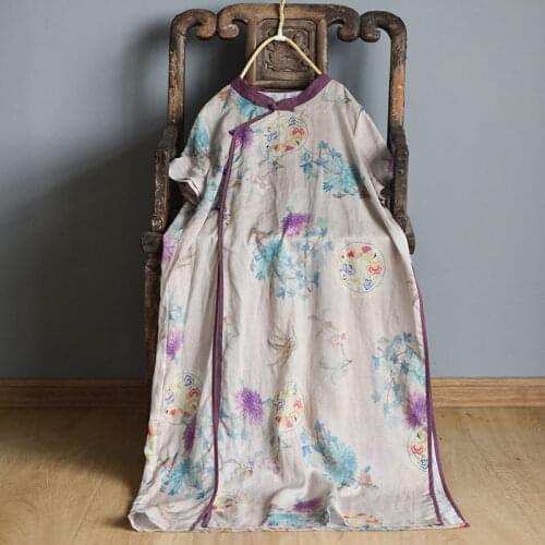 Women Dress Cotton Short Sleeve 2020 Summer Original National Ramie A line Loose Dress O neck Casual Fashion Women Robe