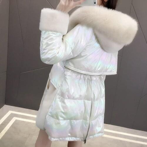 Real Fur Coat Female Sheep Shearling Down Jacket Winter Coat Women Fox Fur Collar 100% Wool Coats Manteau Femme MY4589