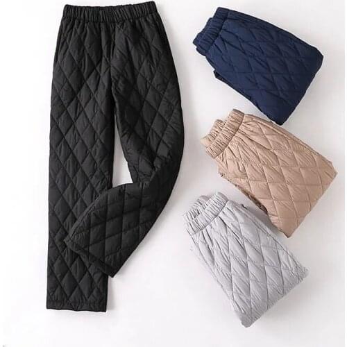 Winter Super Light Warm Down Pants Women Fashion Casual Rhombus Elastic Waist Baggy Pants 2021 Snow Wear Basic Sweatpants Lady