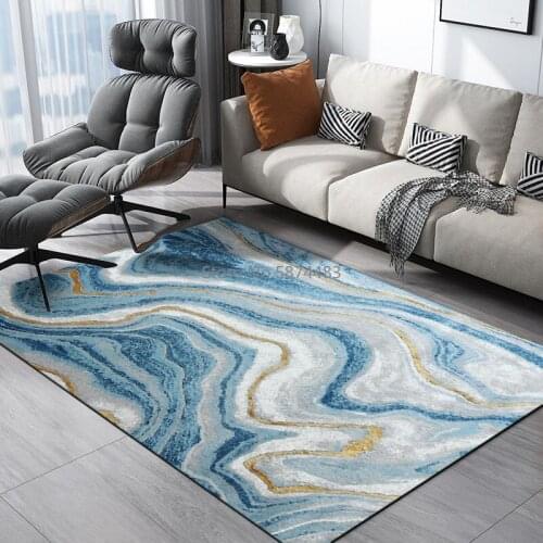 200*300cm Nordic Modern Abstract Dark Blue White Gold Curve Crystal Velvet Living Room Bedroom Floor Mat Carpet Customization