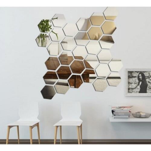 3D 12Pcs Hexagon Acrylic Mirror Wall Stickers DIY Art Wall Decor Stickers Home Decor Living Room Mirrored Decorative Sticker