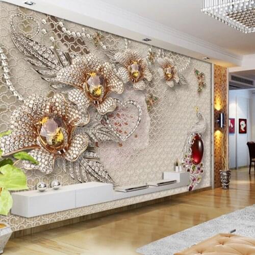 3d papel parede Crystal Peacock Flower Glitter Wallpaper mural 3d photo wallpaper 3d wall Mural for Wedding Room home decor