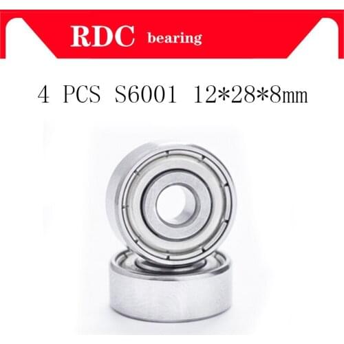 4 PCS S6001ZZ S6001 S6001Z 6001Z 6001 Stainless Steel Bearing 12x28x8 Miniature Ball Bearings 12*28*8