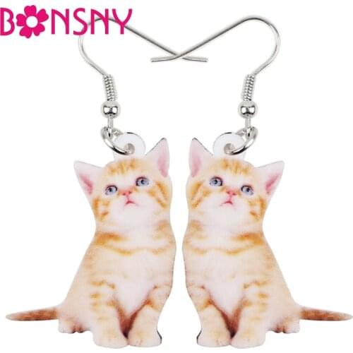 Bonsny Acrylic Cartoon Cute Cat Kitten Earrings Big Long Dangle Drop Novelty Animal Jewelry For Girls Women Ladies Statement
