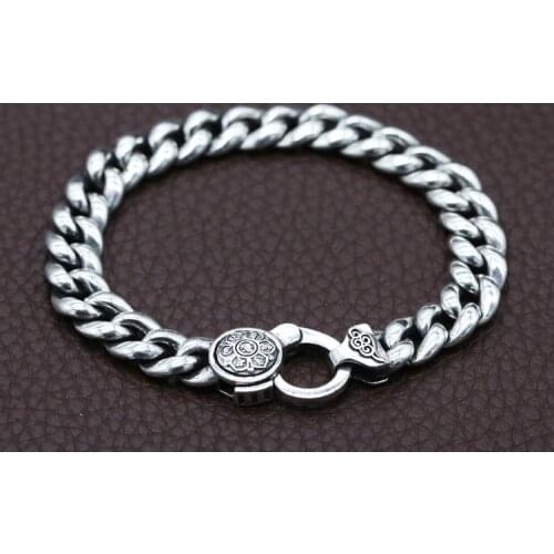 925 Sterling Silver mens women Om Mani Padme Hum chain bangle Bracelet 18cm jewelry A2797