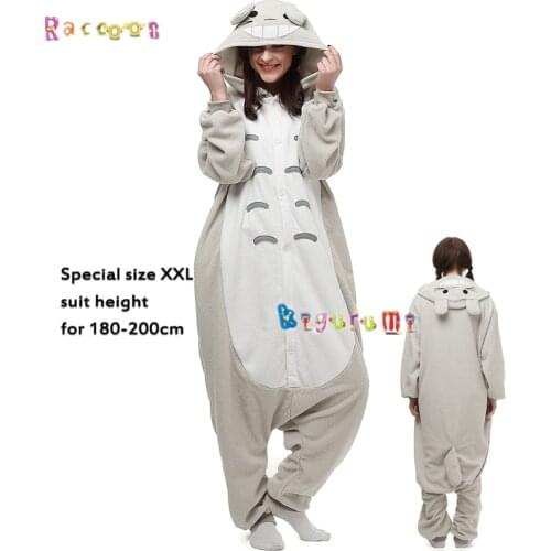 Extra Large180-200cm Unisex Animal Totoro Fleece Adult Onesie Boy Girl Christmas Cosplay Winter Pajama Raccoon Kigurumi