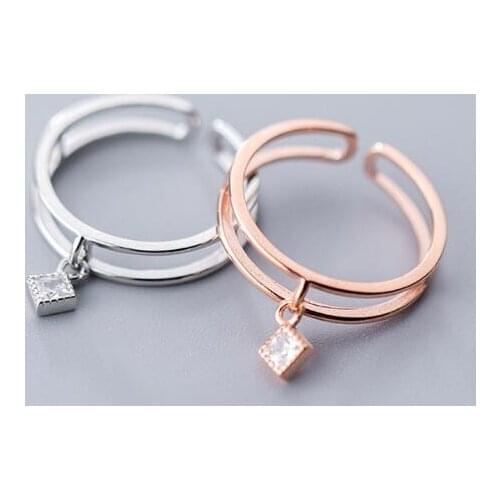 1pc 100% Authentic REAL.925 Sterling Silver Fine Jewelry Double-Rows /Multi-layers White CZ Square Knuckle Ring GTLJ1495