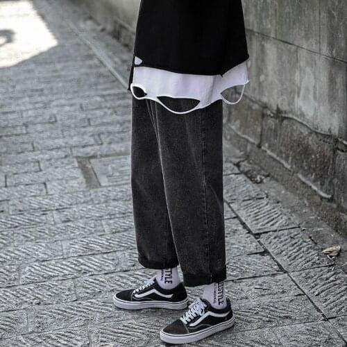 Men Streetwear Loose Hip-Hop Denim Trousers Mens S-2Xl Korean Straight Jeans Mens Fashion Solid Color Casual Retro Jeans Pants