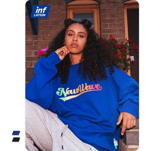 INFLATION Streetwear Cool Oversized Sweatshirts Men Women Cotton Pullovers 2021 Trendy Printed Crewneck Sweatshirts Men