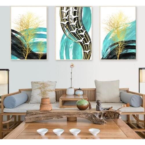 Gold Tree Green plant Painting Nordic Style Poster And Print Wall Art Canvas Picture For Living Room Abstract Home Decoration