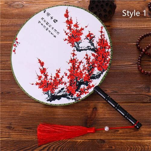 Chinese Japanese Style Female Round Fans Classical Dance Fan Handheld Circular Vintage Fan with Tassel Pendant