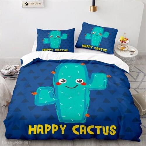 Happy Cactus 3d Bedding Set Blue Cartoon Printed Duvet Cover Sets with Pillowcase Twin Full Queen King Size Boys Girls Kids Gift