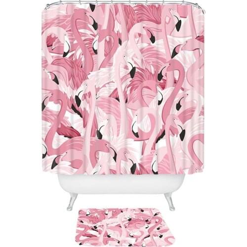 Beautiful Pink Flamingo Pattern Shower Curtains Bathroom Curtain Eco-friendly Waterproof Polyester Fabric Bath Decor