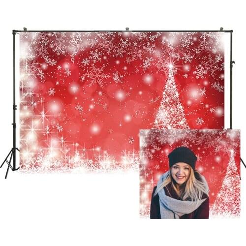 Red Christmas Backdrop Noel Snowflakes Trees Red Xmas Party Banner Winter New Year Royalty Portrait Backgrounds Studio Props