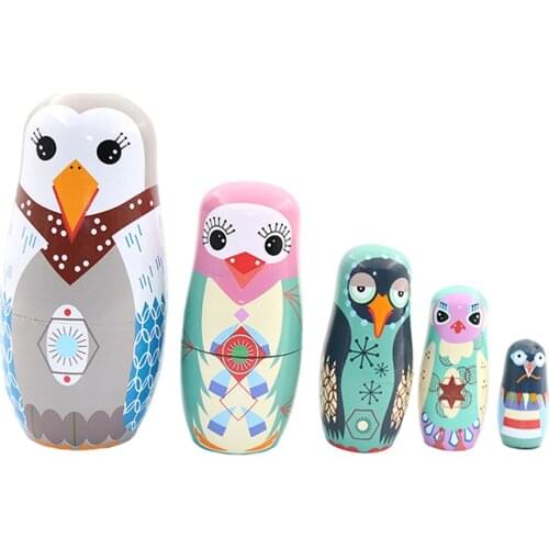 Owl Nesting Dolls Cartoon Wooden Matryoshka Dolls Toys Russian Nesting Doll for Children Christmas Gifts Toddlers Toy