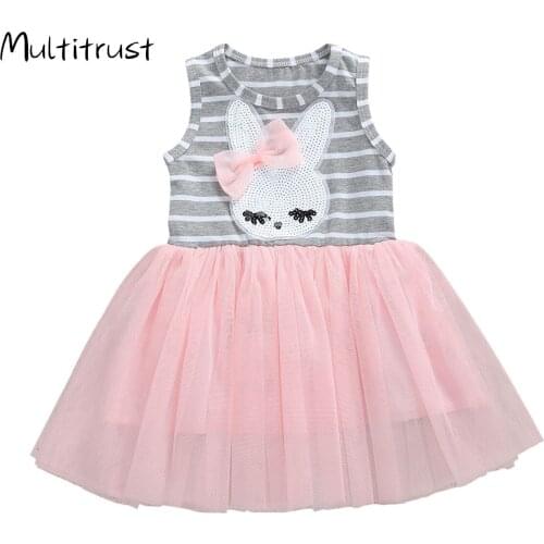 Multitrust 2020 Summer Baby Dress Sleeveless Dresses Cotton Bunny Rabbit Toddler Girl Ball Gown Tutu Dress Infant Clothing