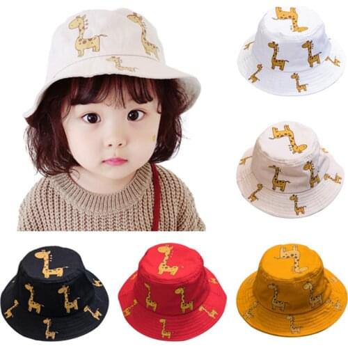 Summer Unisex Kids Cute Cartoon Giraffe Floral Print Outdoor UV Health Protection Sunhat Bucket Cap