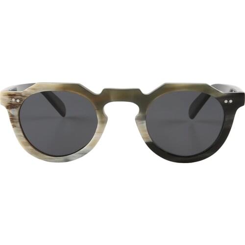 Fashion flower bridge small round frame rivet decoration yak horn brown polarized beach sunglasses horn glasses eyeglasses