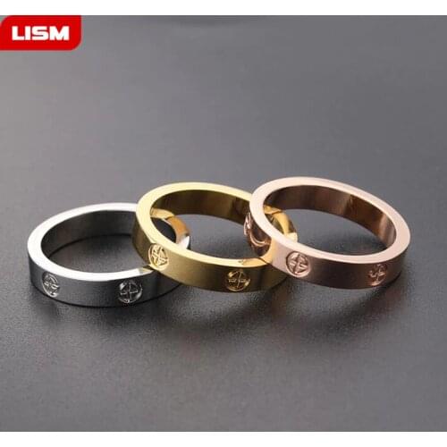 Fashion Rose Gold Stainless Steel Ring With Stone Crystal For Girl Women Men Couple In Wedding With Cross