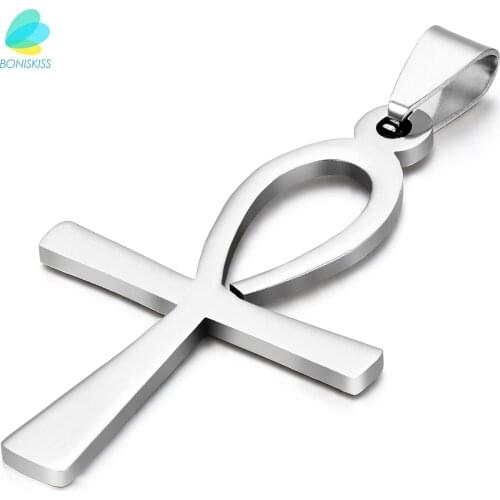 BONISKISS Men Jewelry 316L Stainless Steel Egyptian Ankh Cross Mens Womens Pendant Necklaces collares
