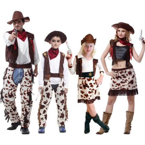 Umorden Cowboy Costume for Boys Men Cowgirl Costumes for Girls Women Purim Halloween Cosplay for Family