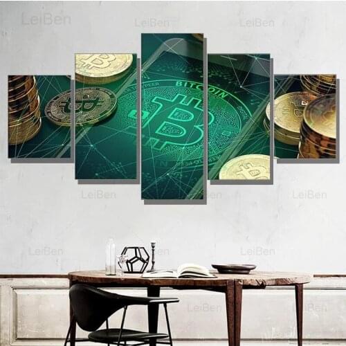 Five-Piece Set of Hd Modular Pictures Bitcoin Art Posters and Prints Casino Gaming Tables Home Decoration Bar Canvas Paintings