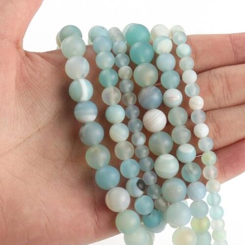 Natural Matte Agates Bead Blue Sardonyx Round Loose Stone Beads for Jewelry Making DIY Bracelets Beading Supplies 6/8/10mm 15