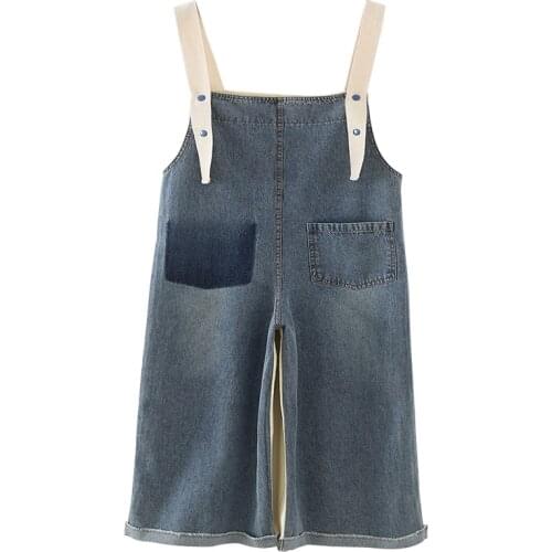 The New Summer 2021 Childrens Jeans Wear Stylish Retro Sling Pants on Both Sides Kids Overalls Korean Baby Clothes