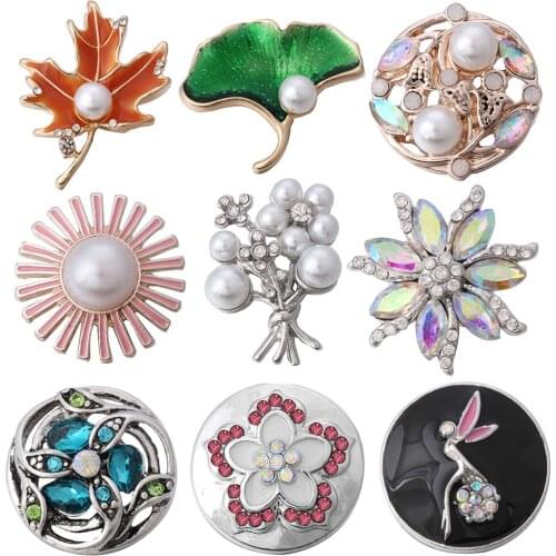 5pcs/lot New Arrival 18mm Snap Jewelry Many Styles Life of Tree Flower Pearl Metal Snap Buttons Fit Christmas Snaps Bracelet
