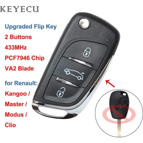 Keyecu Upgraded Flip Remote Car Key Fob 2 Buttons 433MHz with PCF7946 Chip for Renault Clio Kangoo Master Modus 2006-2010