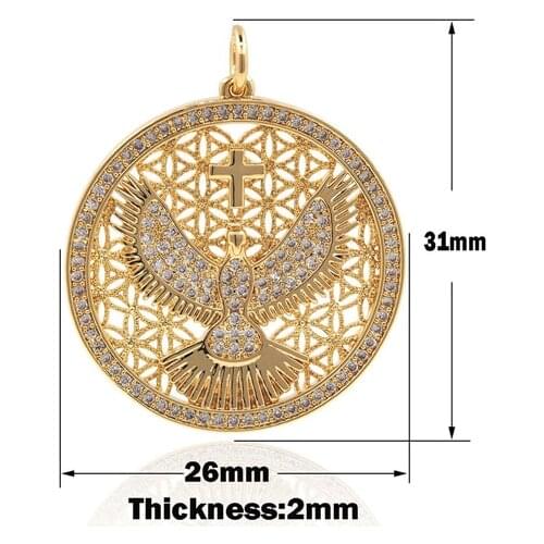 Micropavé American Eagle Pendant Golden American Eagle Pendant Cross Pendant Christian Necklace Christian Jewelry 31×26×2mm