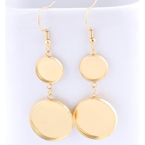 10pcs Stainless Steel Gold Plated Dangle Earring Base Fit 12mm 20mm Cabochon Setting Blanks Diy Bezels For Jewelry Making