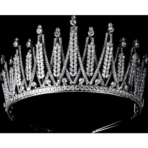 Luxury Crystal Bridal Tiaras Handmade Cubic Zirconia Crown Wedding Headwear Jewelry for Pageant Prom Party Birthday