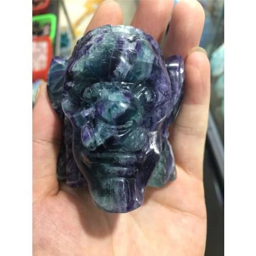 Christmas decorations, New Year gifts.Natural fluorite carved orc skulls, crystal carved alien skulls