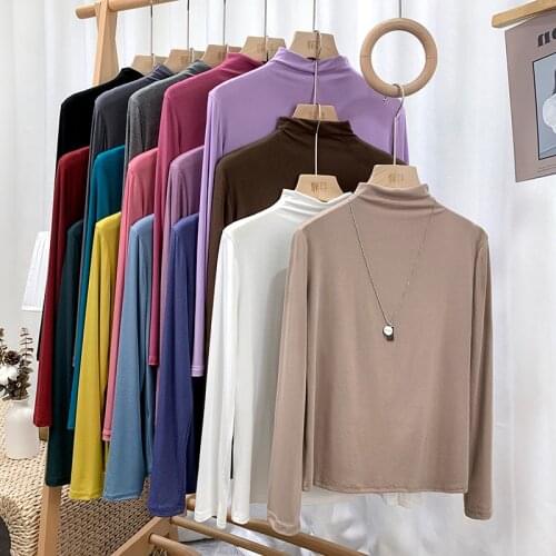 Plus size M-8XL Spring and Autunm long sleeve turtleneck Knitted Modal Cotton Shirt 5XL 6XL office lady basic blouse 11 colors
