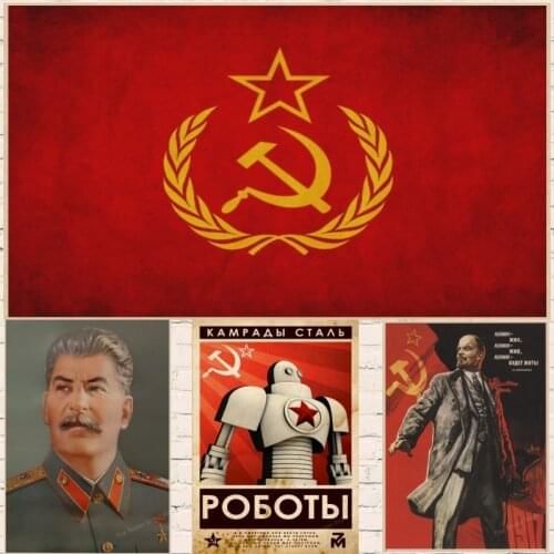 Russian Comrade Joseph Stalin/ Lenin Portrait Black and White CCCP USSR Poster Vintage Decorative DIY Wall Sticker Posters