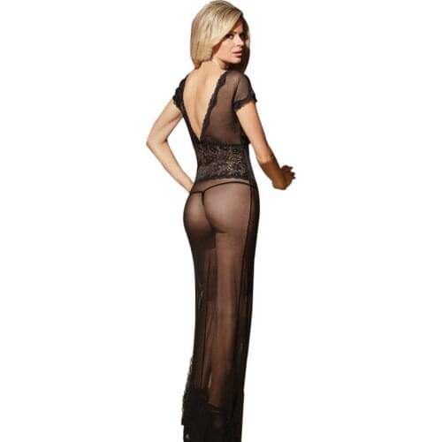 Sexy long dressing night gown sheer transparent dress evening nightgown nightie sleepwear lingerie women Newest