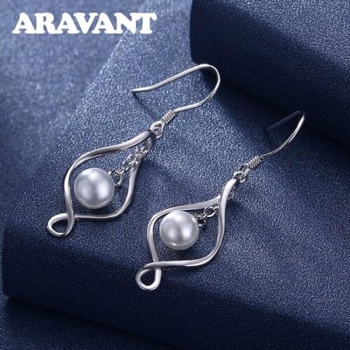 925 Silver Freshwater Pearl Twisted Long Drop Earring For Women Girls Christmas Jewelry Gifts