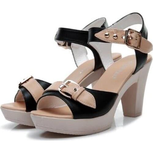 Summer buckle strap sandals women heels pumps open toe high heels festival party wedding shoes formal pumps chunky sandals