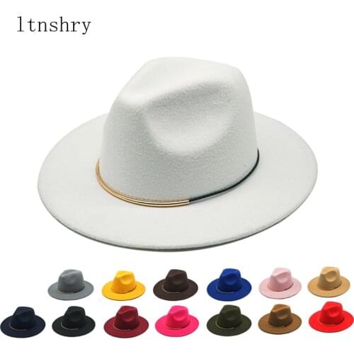 New Fashion hat Wool Women Outback Fedora Hat For Winter Autumn ElegantLady Floppy Cloche Wide Brim Jazz Panama Big Size Caps