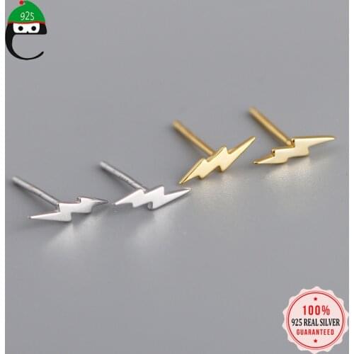 ElfoPlataSi Authentic 925 Sterling Silver Fashion Lightning Stud Earrings For Women Anti-allergy Silver 925 Jewelry Gift DA780