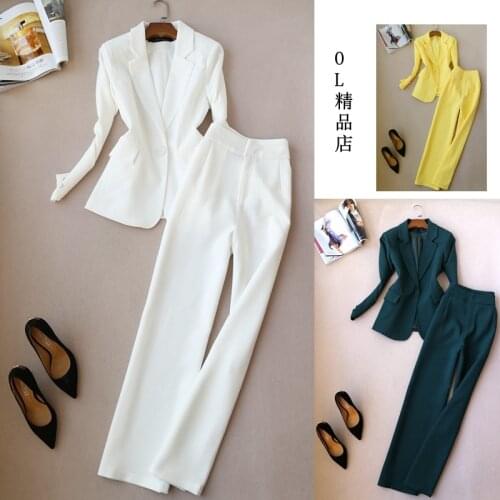 Pant suits for women new temperament slim fashion suit one button long-sleeved suit high waist wide leg pants two-piece