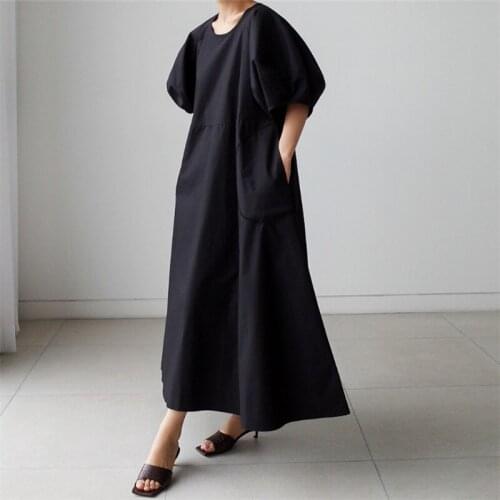 Long Dress Womens Korean Loose Big Size Lantern Sleeve Round Neck 2021 Summer Dresses For Female New Fashion Clothing Maxi Robe