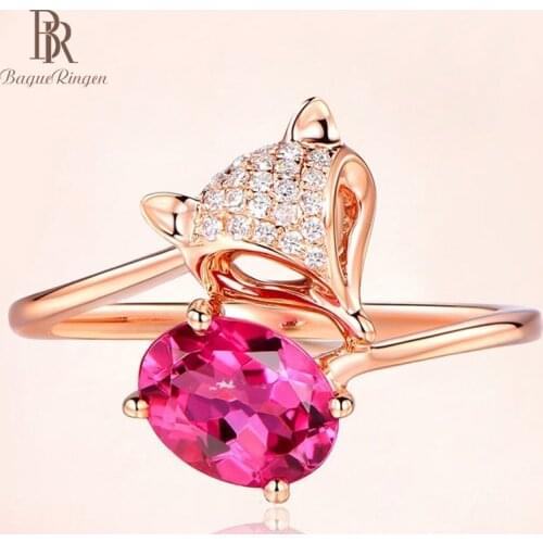 Bague Ringen new design silver 925 open ring woman fox animal ring with oval ruby gemstone Wholesale Party wedding jewely