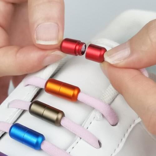 1 Pair Shoelaces Elastic Non Tie Color Metal Capsule Laces Children Adult Elastic Laces Buckle Creative Shoes Accessories
