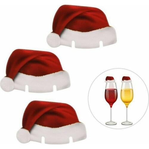 10pcs Christmas Decorations Hats 10pcs/Lot Champagne Glass Cup DecorNew Year 2021 Wine Glass Card Party Home Ornament