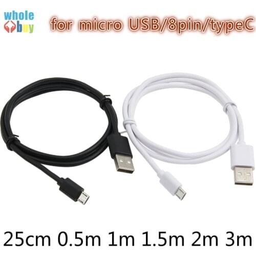 100pcs 25cm 0.5m 1m 1.5m 2m 3m long white fast micro USB 8pin typeC type-c usb c date charger cable for iphone samsung wholesale
