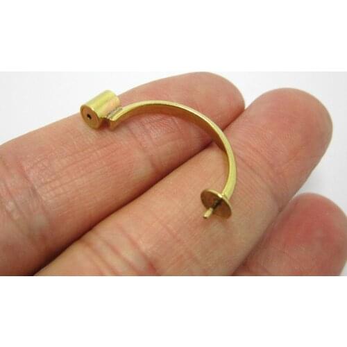 Brass earrings stopper with ball setting 26.5x13.2mm Brass earring backs Half round Post nuts plug R871