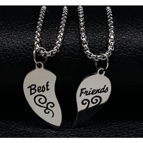 2021 Fashion Pair Stainless Steel BFF Necklace For Women Silver Color Best Friend Necklaces Pendants Jewelry Collares